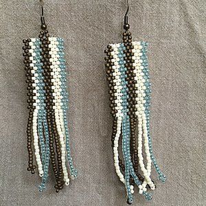 Striped Beaded Fringe Earrings